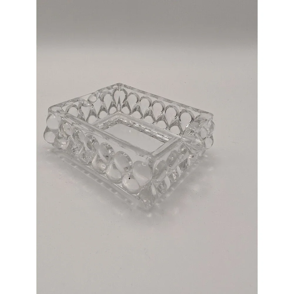 Vintage Mid Century Pressed Glass Hobnail Square Ashtray 2 1/4